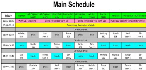 Main schedule