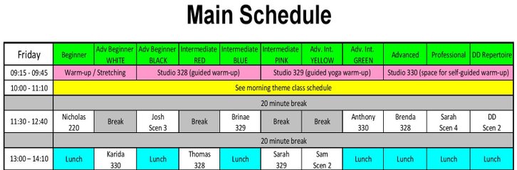 Main schedule